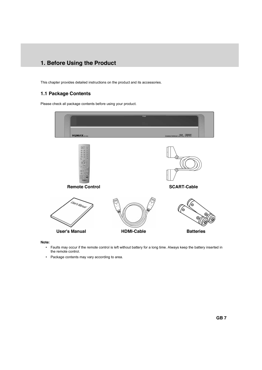 Humax HDCI-2000 manual Before Using the Product, Package Contents 