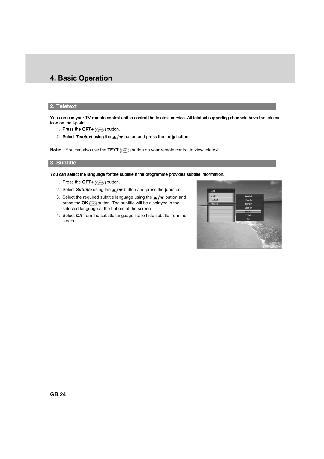 Humax HDCI-2000 manual Teletext, Subtitle, Basic Operation 