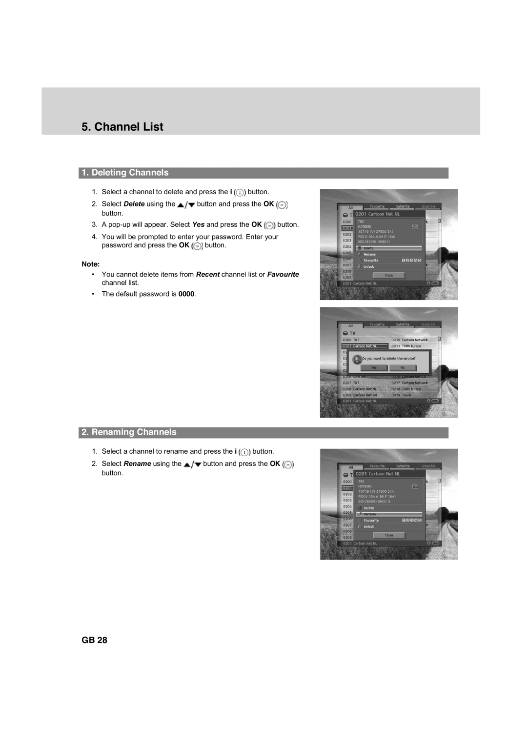 Humax HDCI-2000 manual Deleting Channels, Renaming Channels, Channel List 