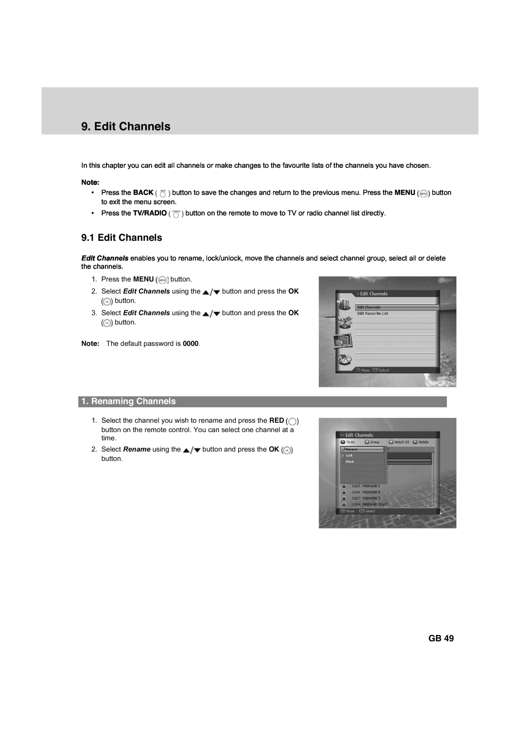 Humax HDCI-2000 manual Edit Channels, Renaming Channels 
