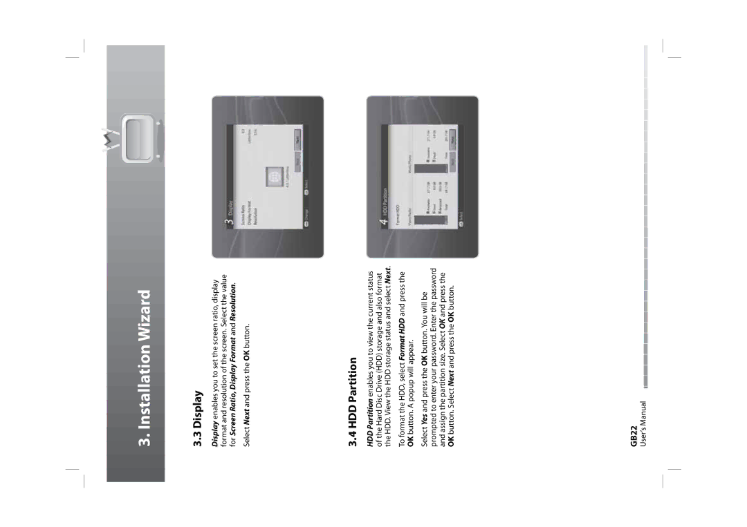 Humax HDPVR-1000C manual Display, HDD Partition, GB22 