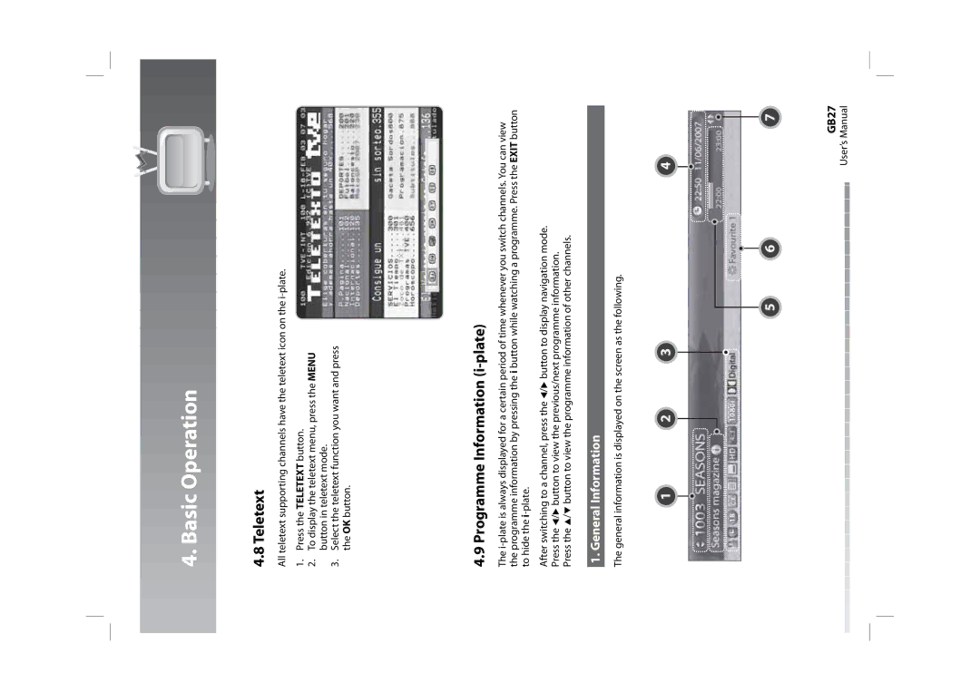 Humax HDPVR-1000C manual Teletext, Programme Information i-plate, General Information, GB27 