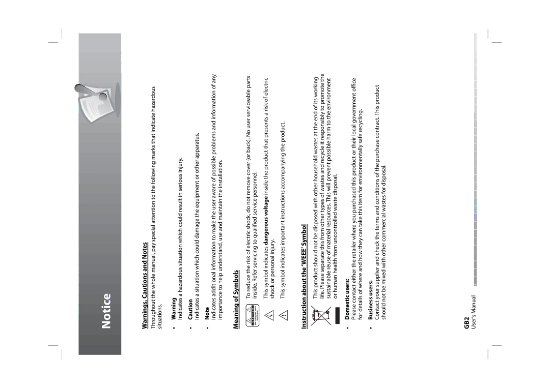 Humax HDPVR-1000C manual Meaning of Symbols, Instruction about the ‘WEEE’ Symbol, Domestic users, Business users 