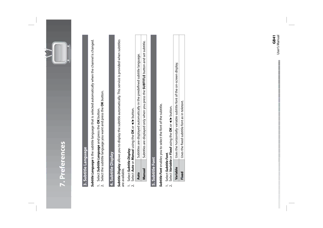 Humax HDPVR-1000C manual Subtitle Language, Subtitle Display, Subtitle Font, GB41 