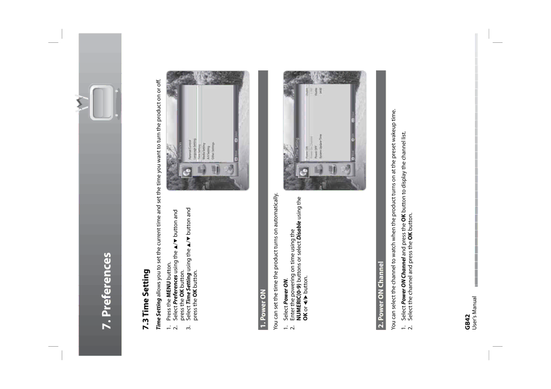 Humax HDPVR-1000C manual Time Setting, Power on Channel, GB42 