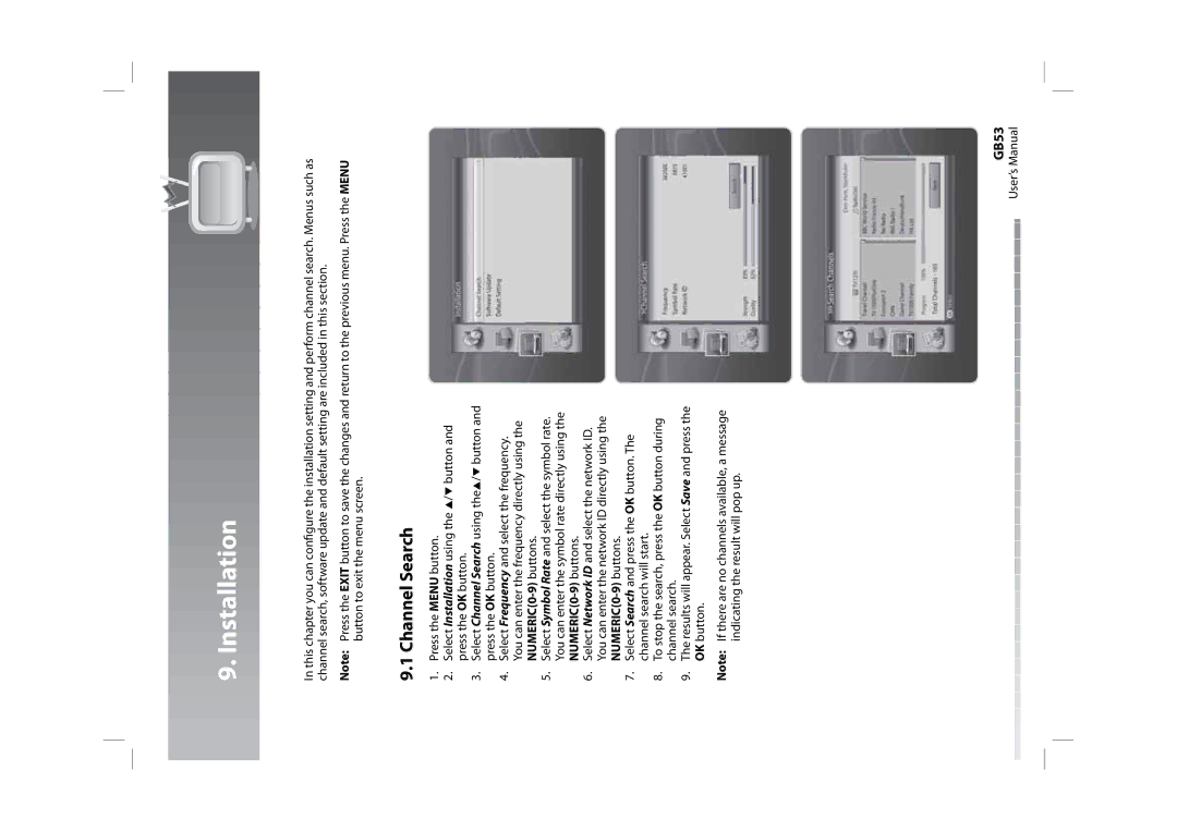 Humax HDPVR-1000C manual Installation, Channel Search, GB53 