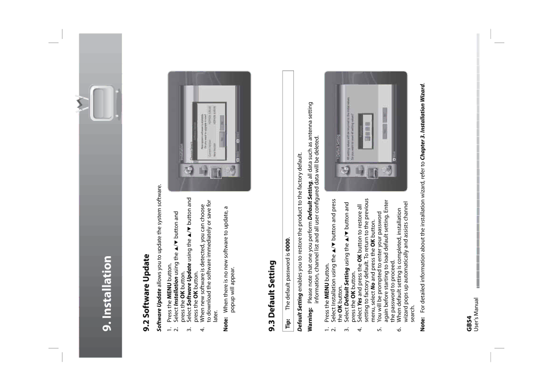 Humax HDPVR-1000C manual Software Update, Default Setting, GB54 