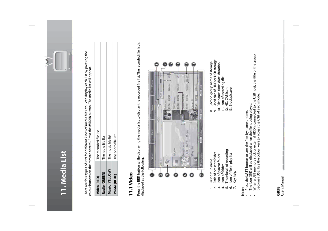 Humax HDPVR-1000C manual Media List, Video, GB58 