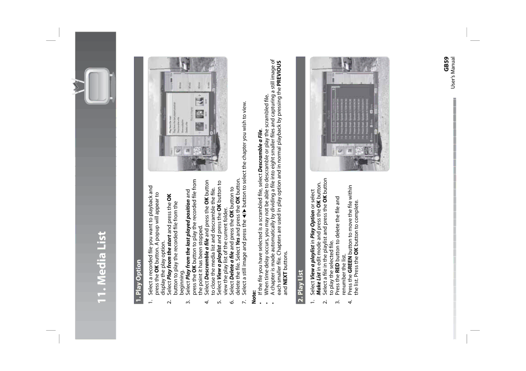 Humax HDPVR-1000C manual Play Option, Play List, GB59 