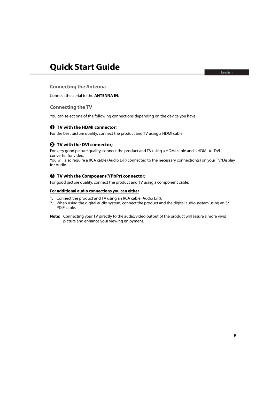 Humax HDR-7500T user manual Connecting the Antenna, Connecting the TV, For additional audio connections you can either 