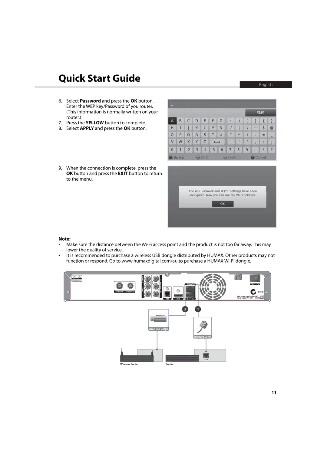 Humax HDR-7500T user manual Wlan USB Dongle Ethernet Cable 