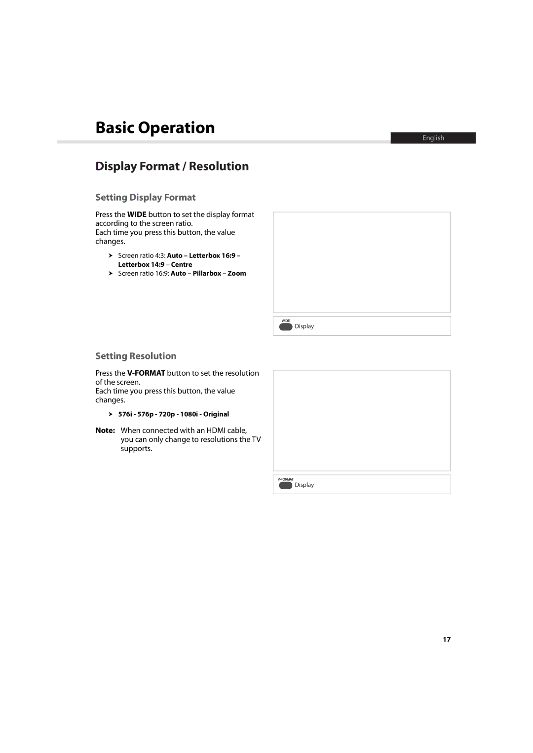 Humax HDR-7500T user manual Display Format / Resolution, Setting Display Format, Setting Resolution 