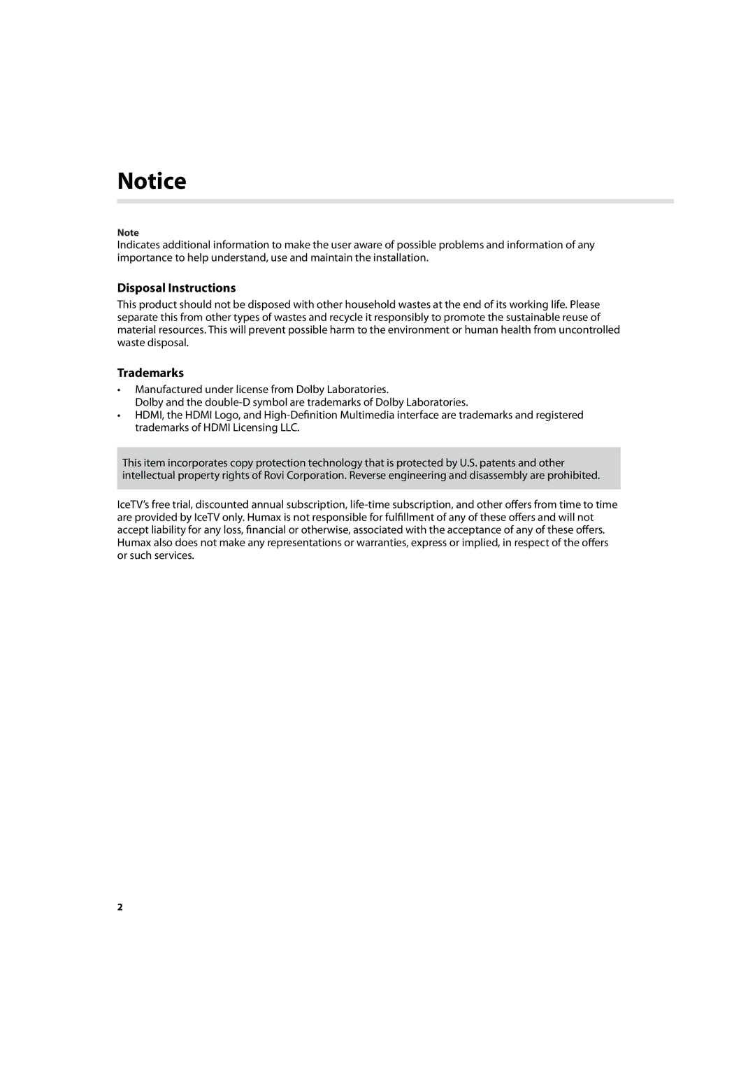 Humax HDR-7500T user manual Disposal Instructions 