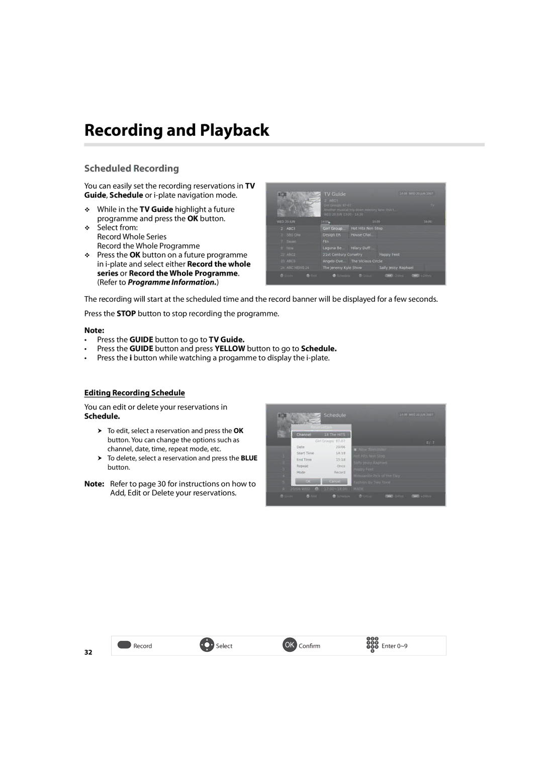 Humax HDR-7500T user manual Scheduled Recording, Editing Recording Schedule 