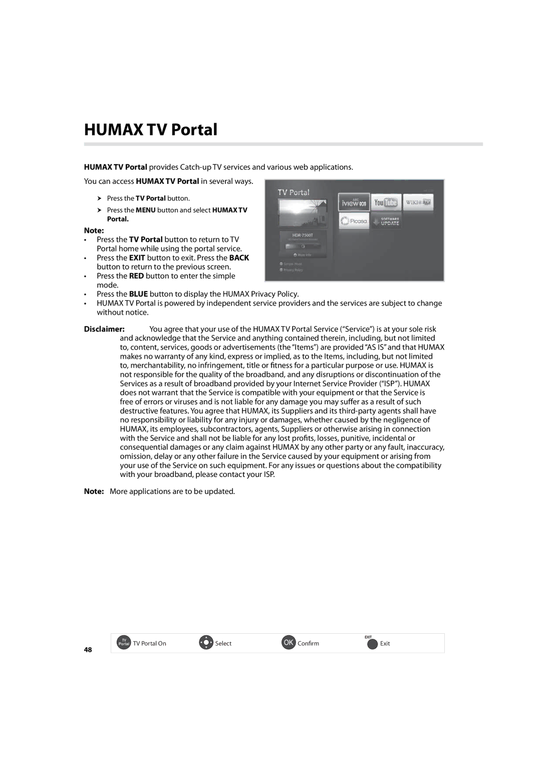 Humax HDR-7500T user manual Humax TV Portal 