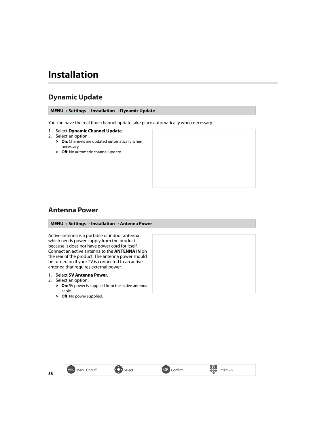 Humax HDR-7500T user manual Dynamic Update, Antenna Power 