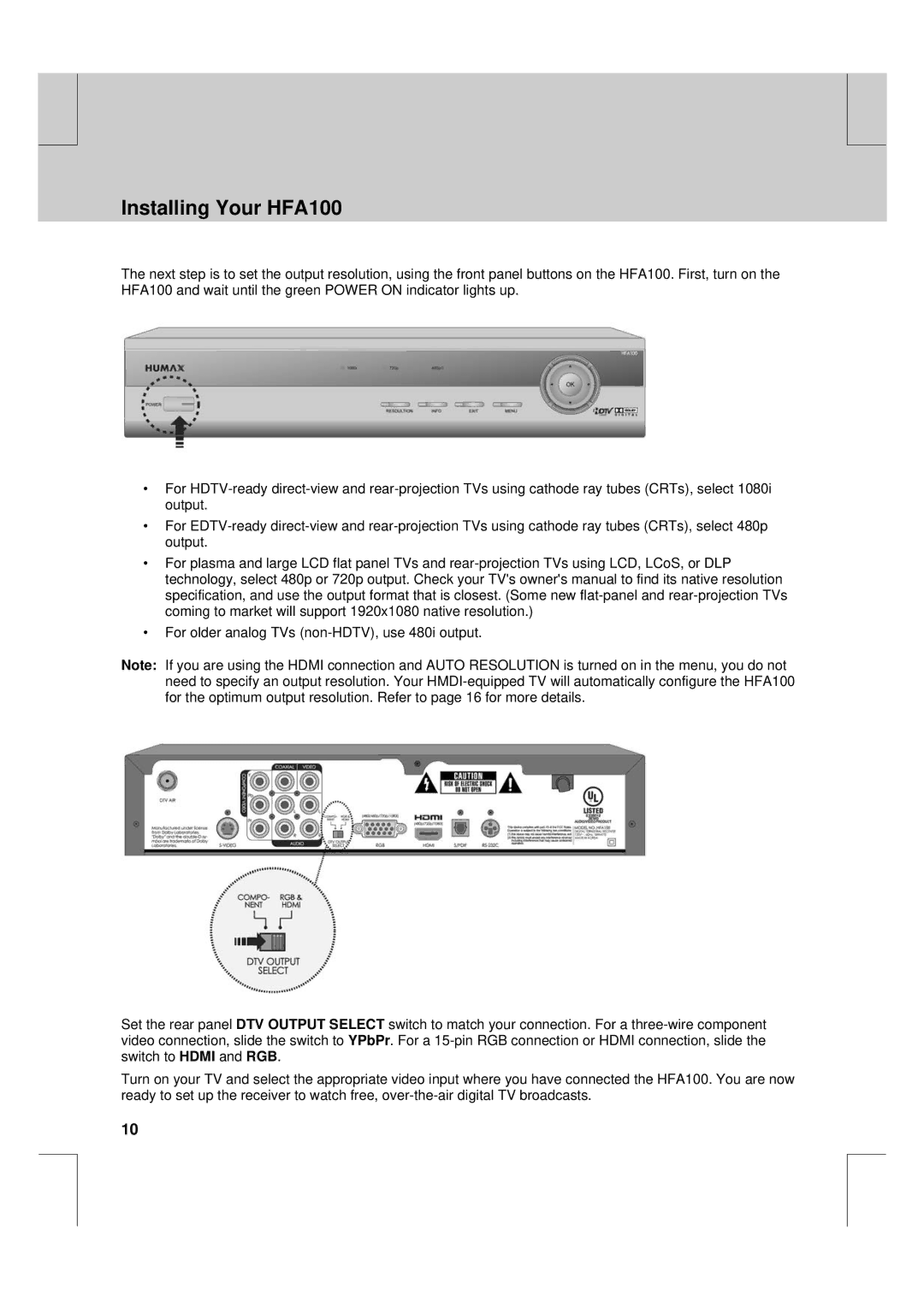 Humax manual Installing Your HFA100 