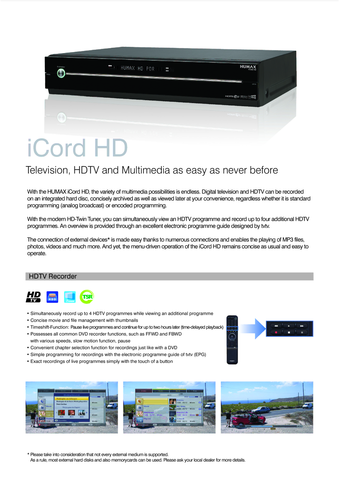 Humax iCord HD manual ICord HD, Hdtv Recorder 