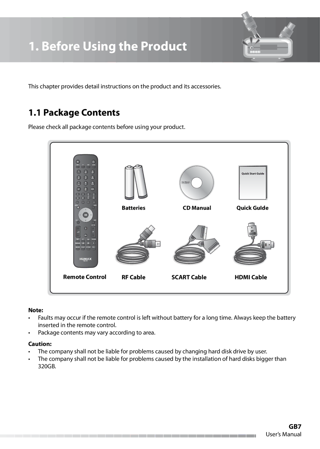 Humax IHDR-5050C user manual Before Using the Product, Package Contents 