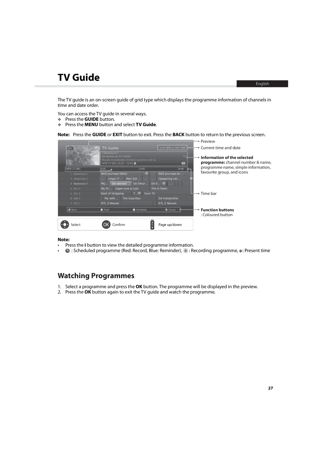 Humax IHDR-5200C user manual TV Guide, Watching Programmes 