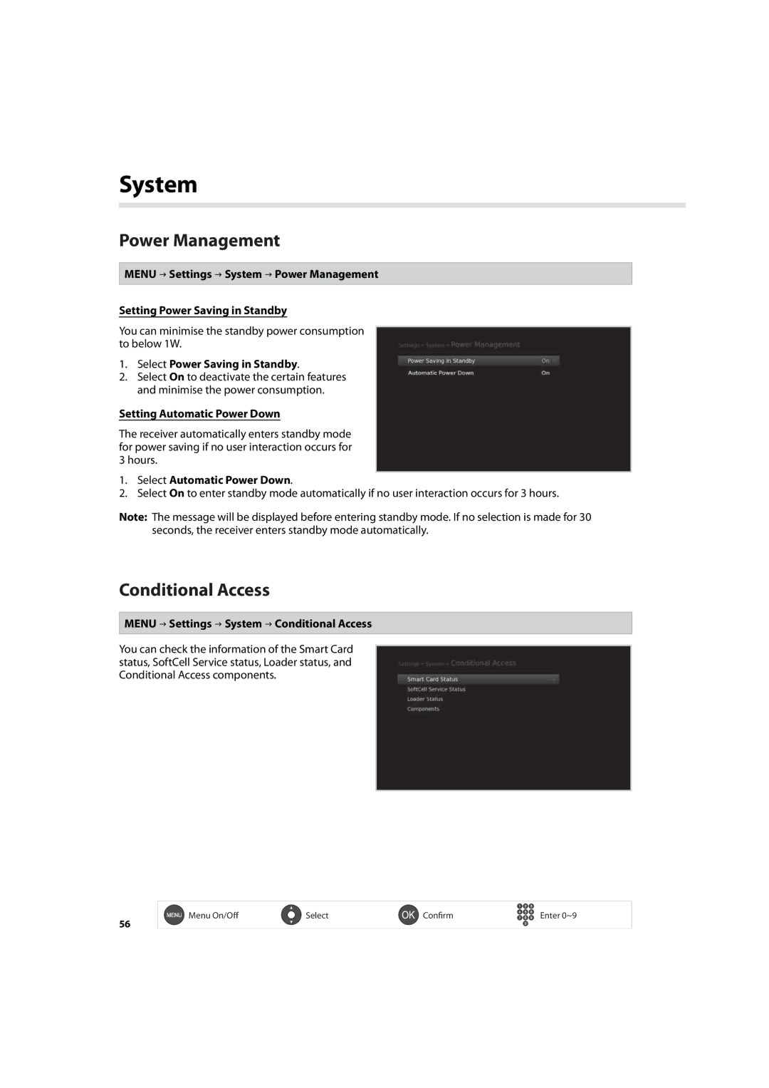 Humax IHDR-5200C user manual Power Management, Conditional Access 