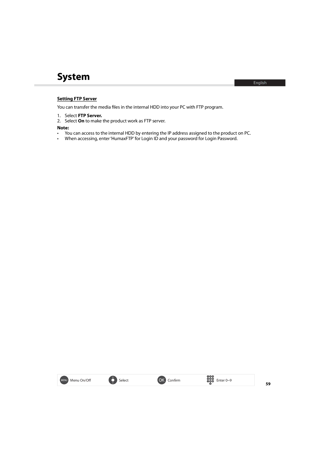 Humax IHDR-5200C user manual Setting FTP Server, Select FTP Server 