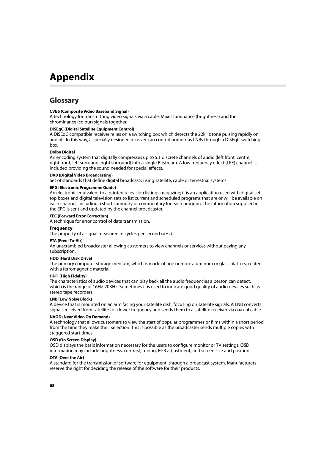 Humax IHDR-5200C user manual Glossary, Frequency 