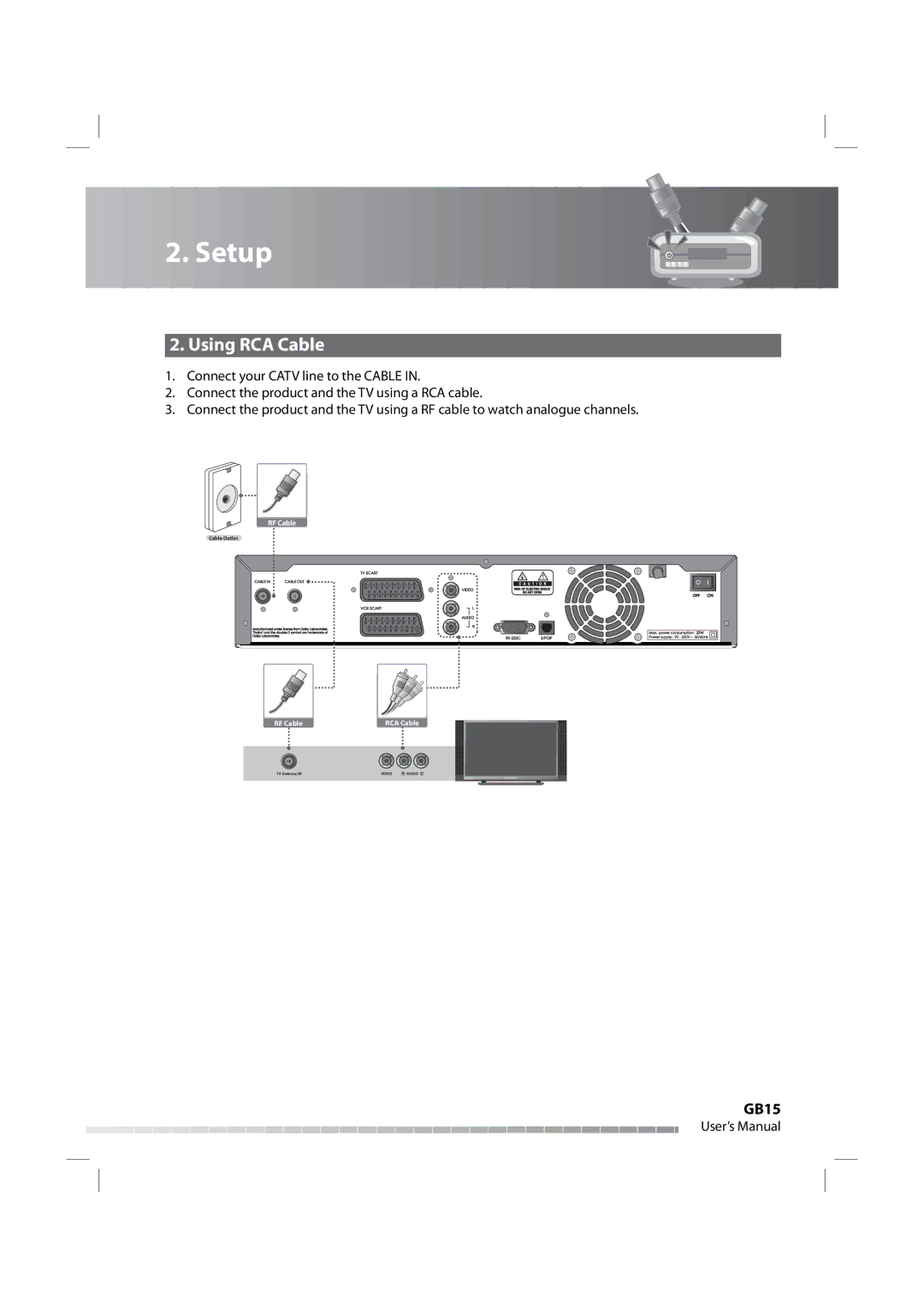 Humax iPVR-9200C manual Using RCA Cable, GB15 