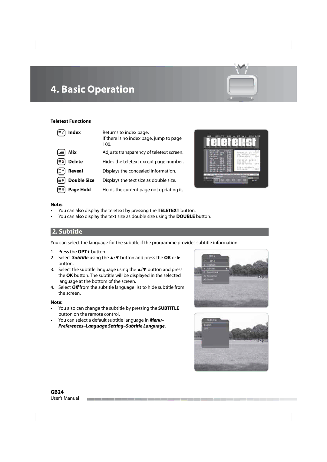 Humax iPVR-9200C manual Subtitle, GB24 