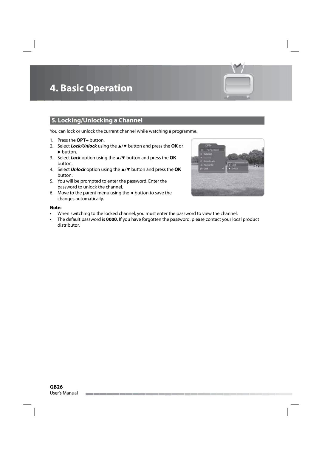 Humax iPVR-9200C manual Locking/Unlocking a Channel, GB26 