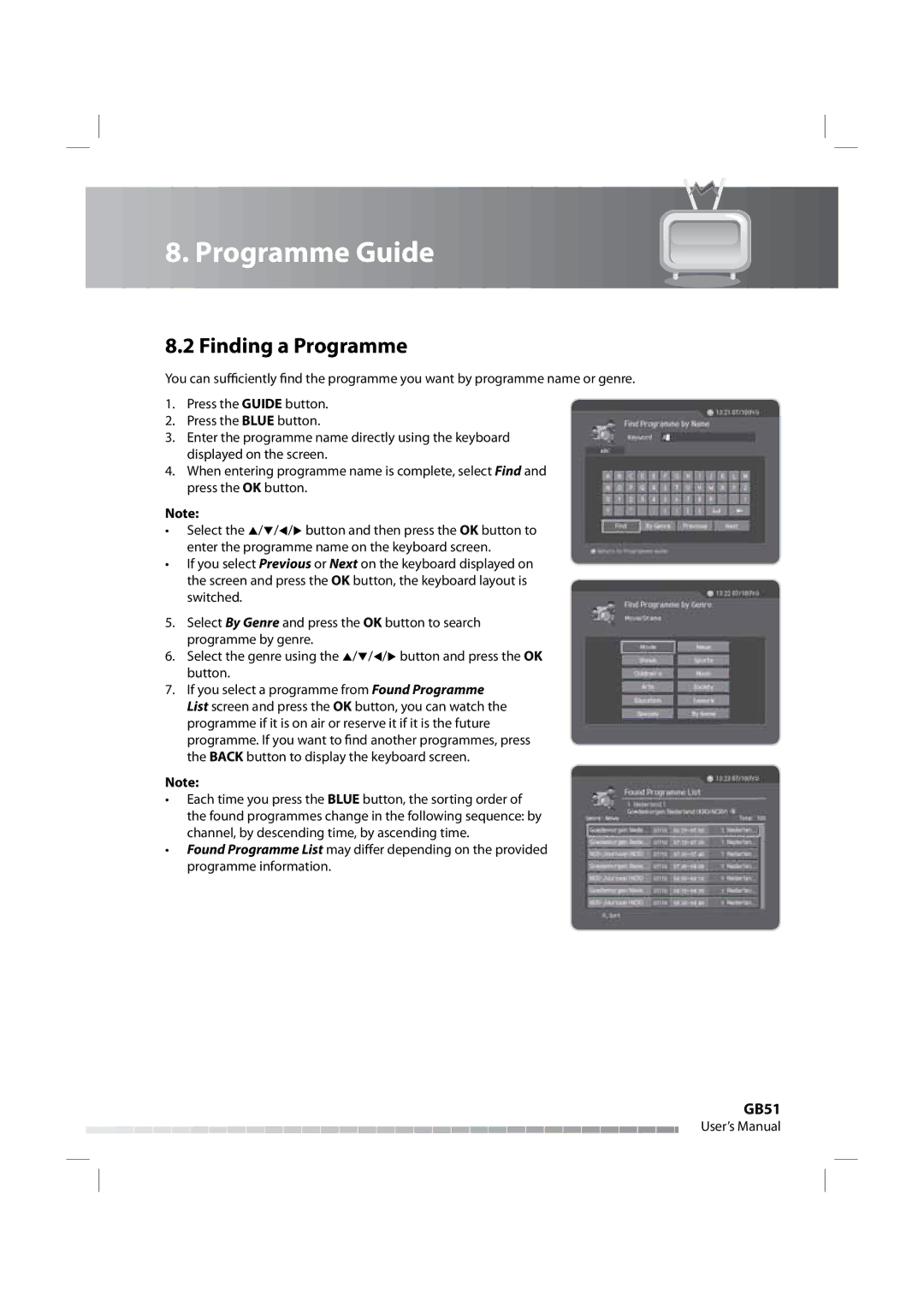 Humax iPVR-9200C manual Finding a Programme, GB51 