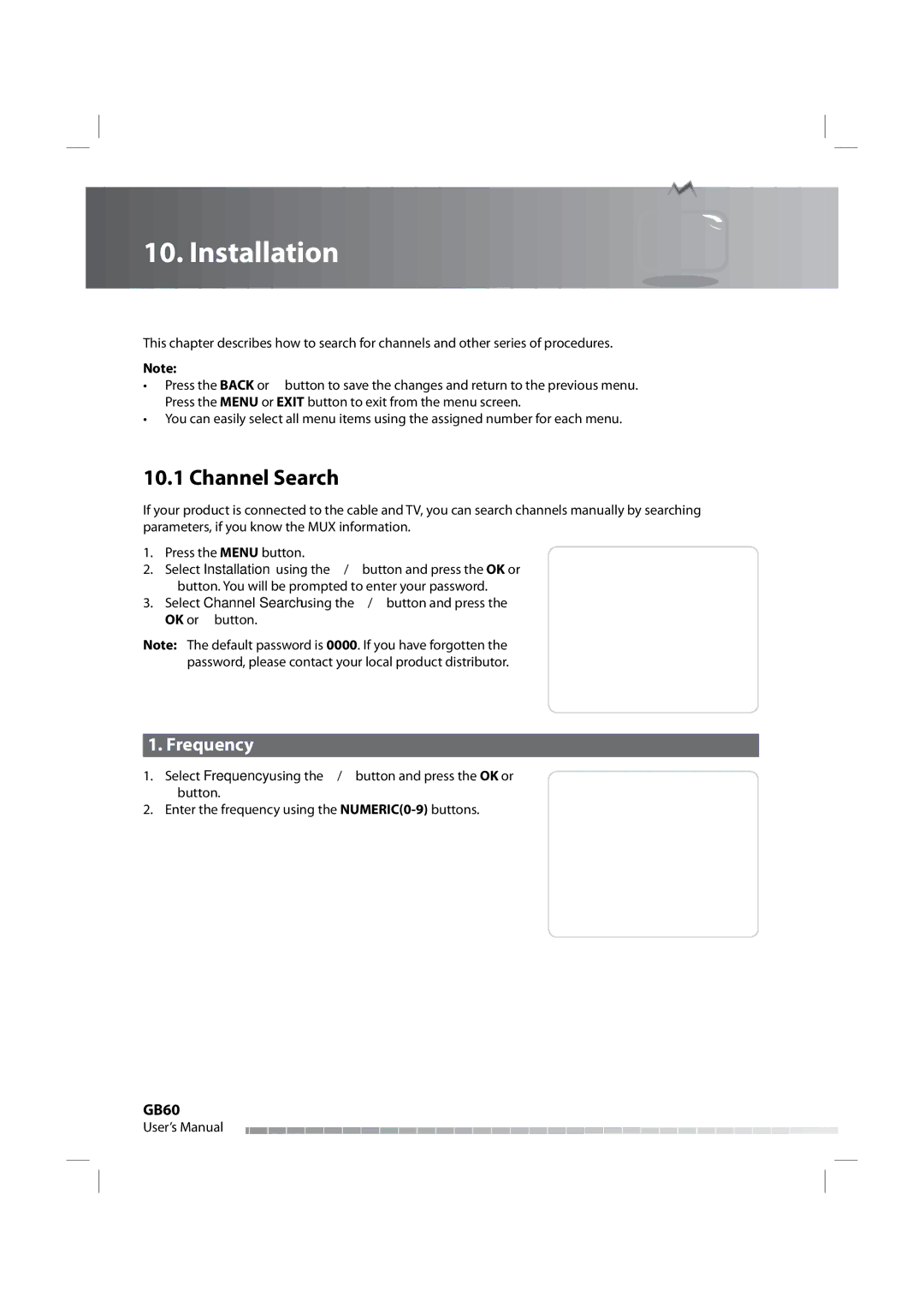 Humax iPVR-9200C manual Installation, Frequency, GB60 