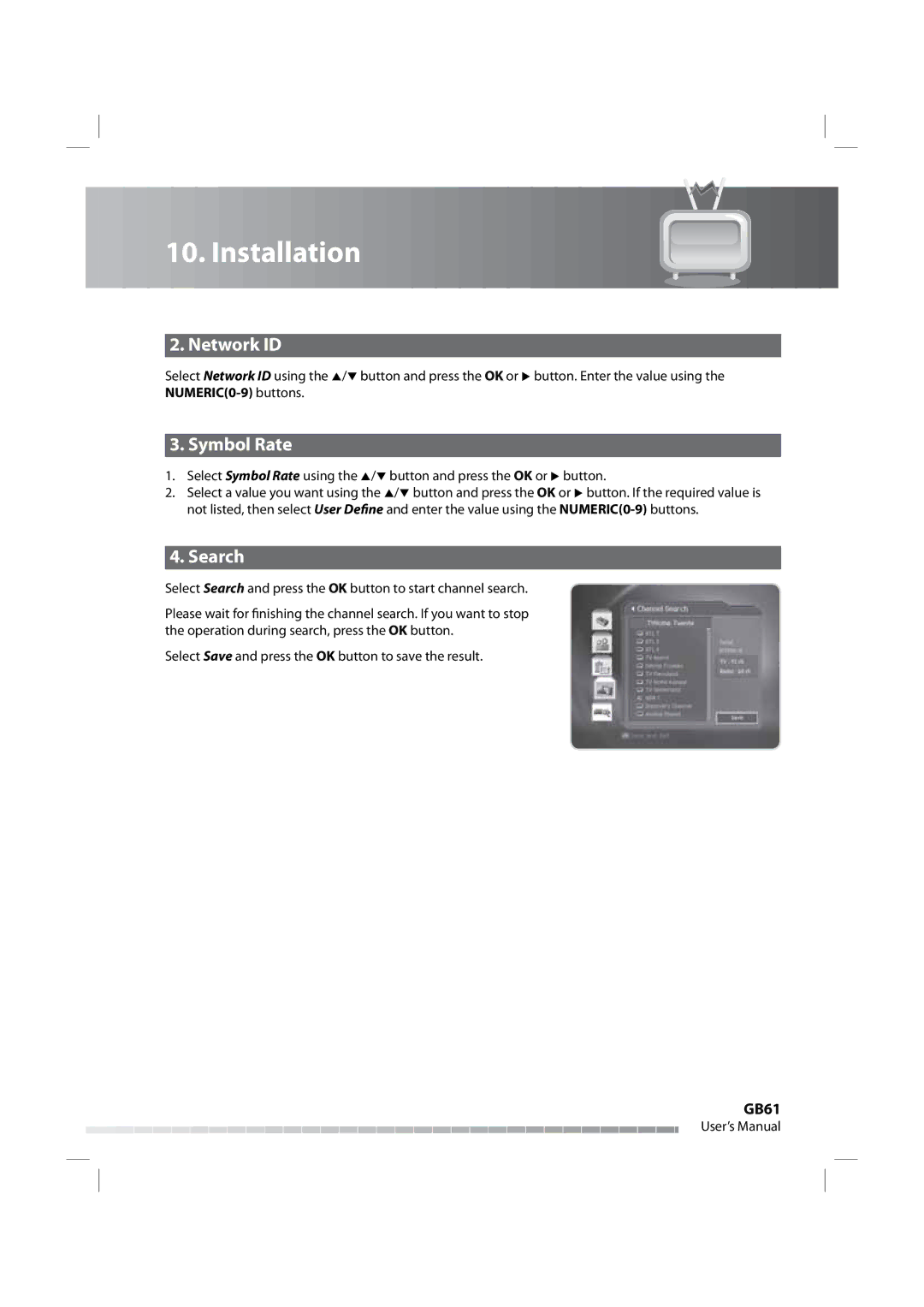 Humax iPVR-9200C manual Network ID, Symbol Rate, Search, GB61 