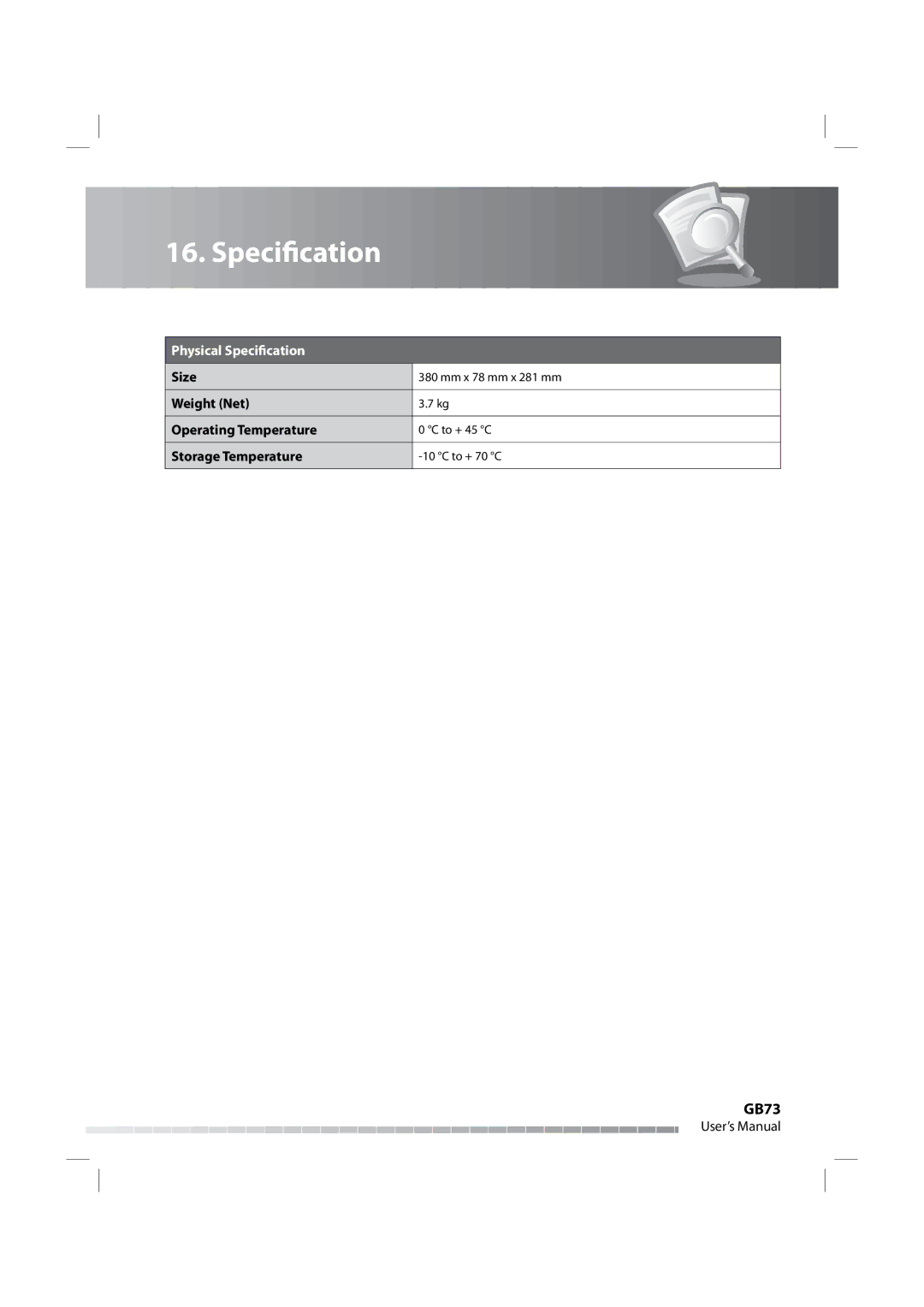 Humax iPVR-9200C manual GB73, Size, Weight Net Operating Temperature, Storage Temperature 