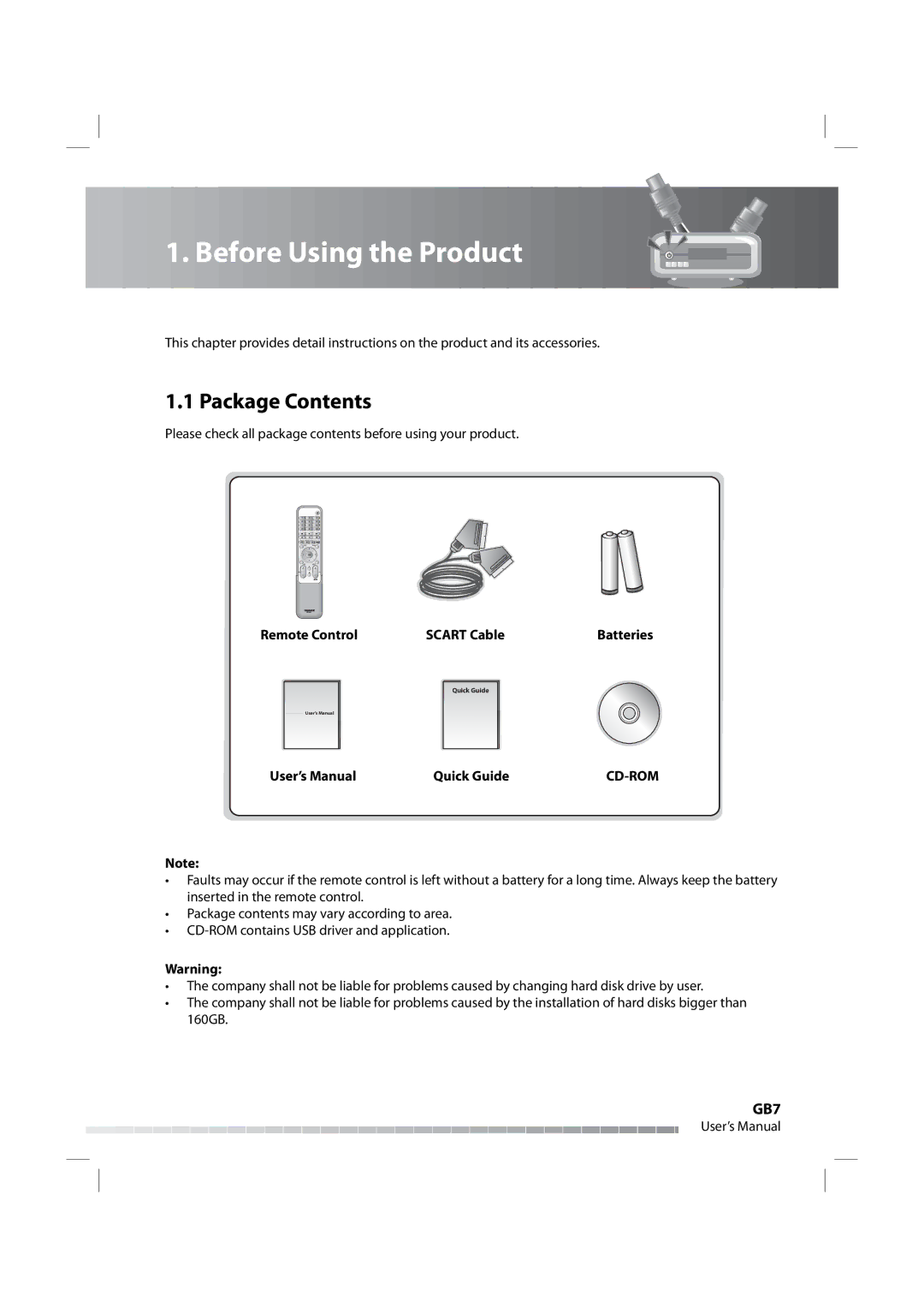 Humax iPVR-9200C manual Before Using the Product, Package Contents 