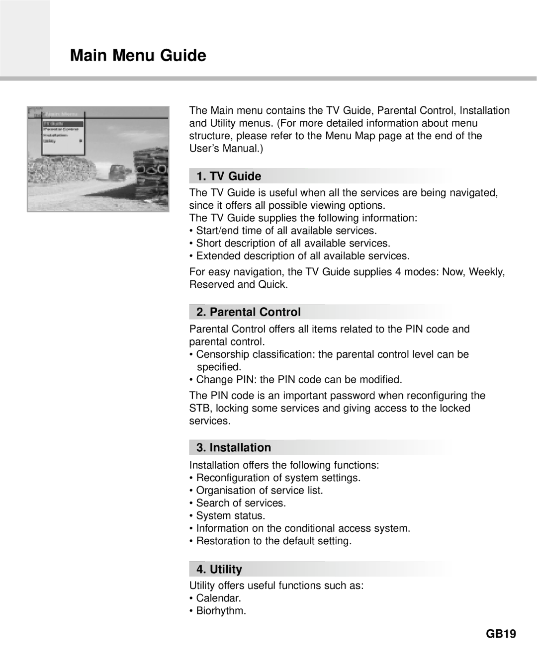 Humax IR-ACE M manual Main Menu Guide 