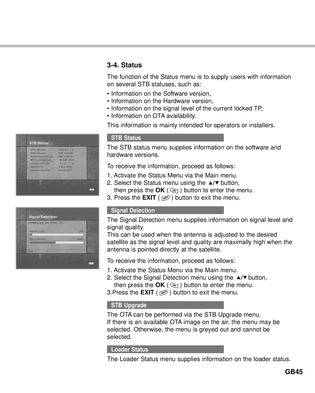 Humax IR-ACE M manual Status, GB45 