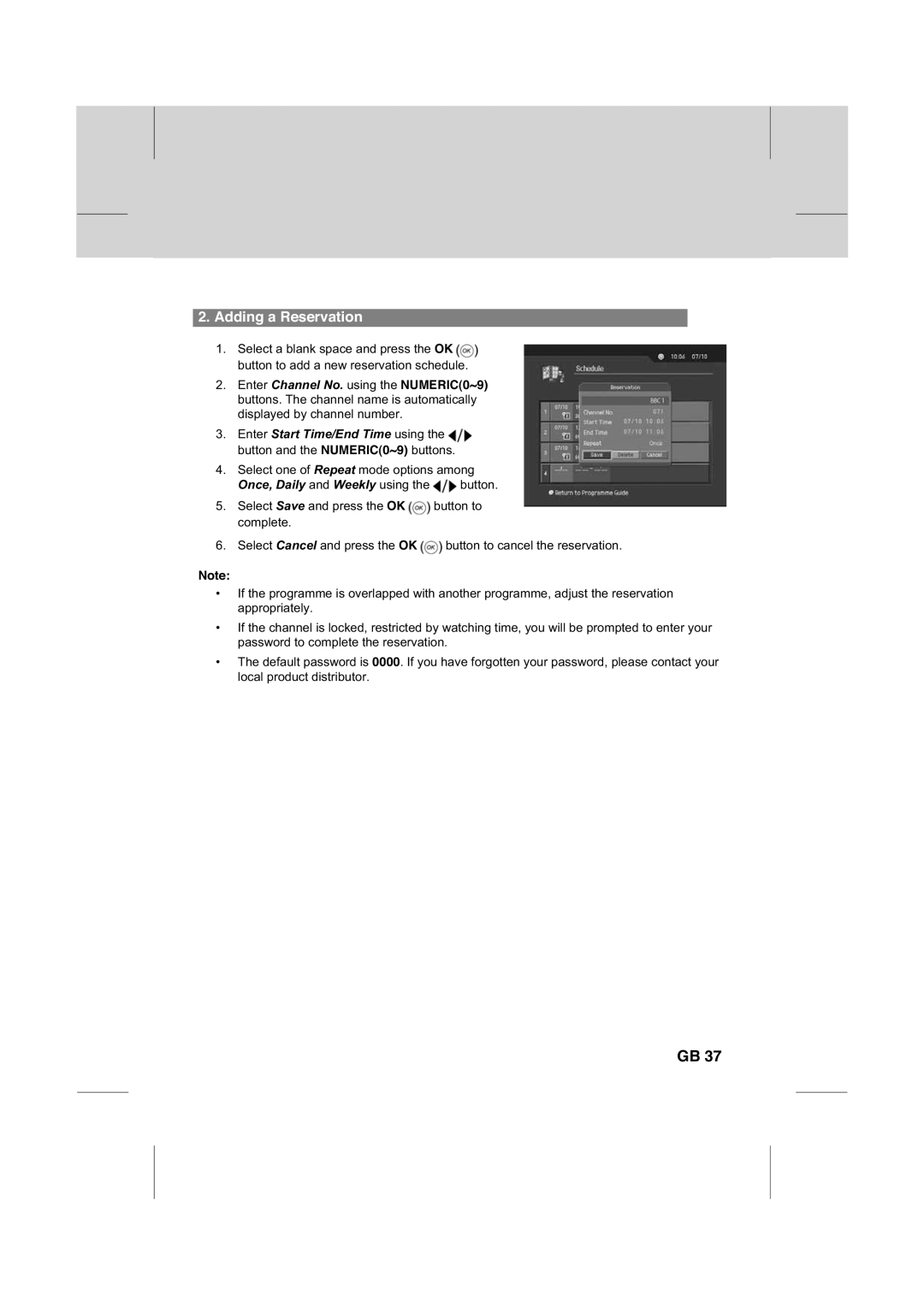 Humax IR-FOX C manual Adding a Reservation 