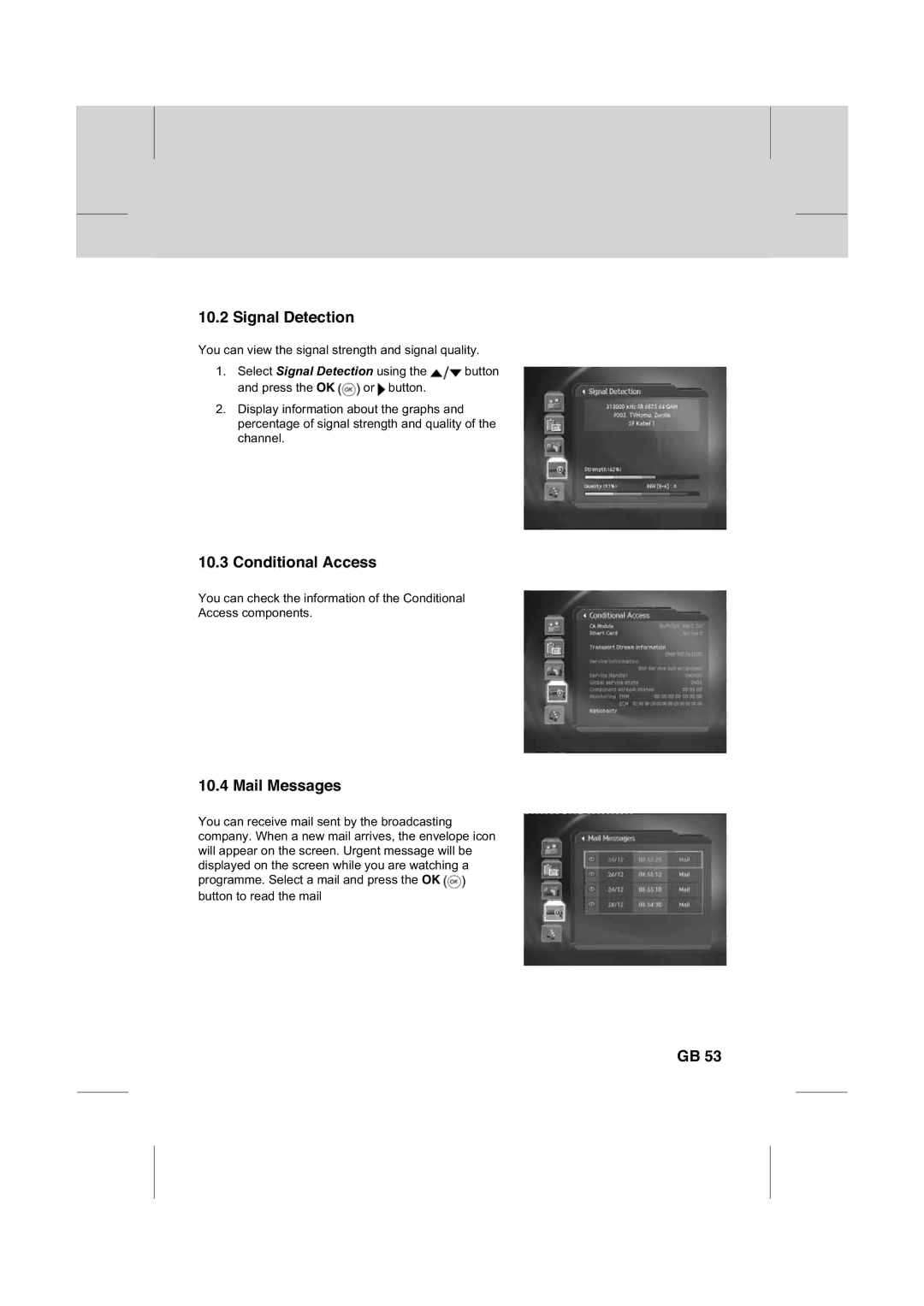 Humax IR-FOX C manual Signal Detection, Mail Messages 