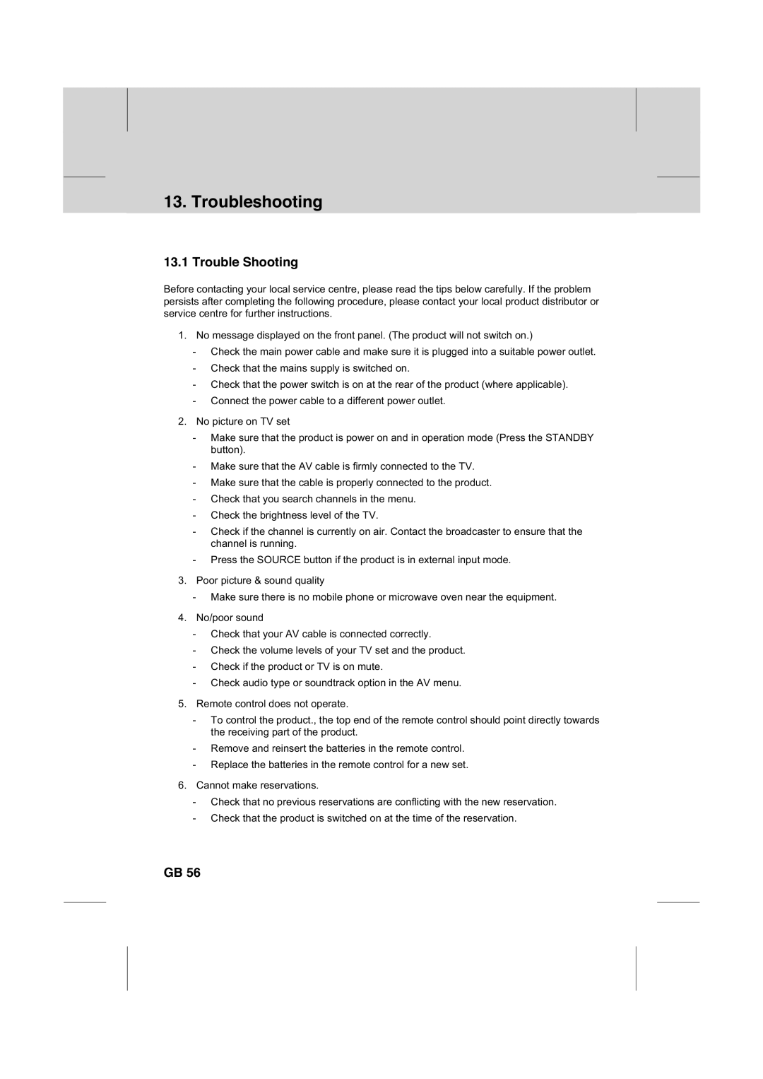 Humax IR-FOX C manual Troubleshooting, Trouble Shooting 