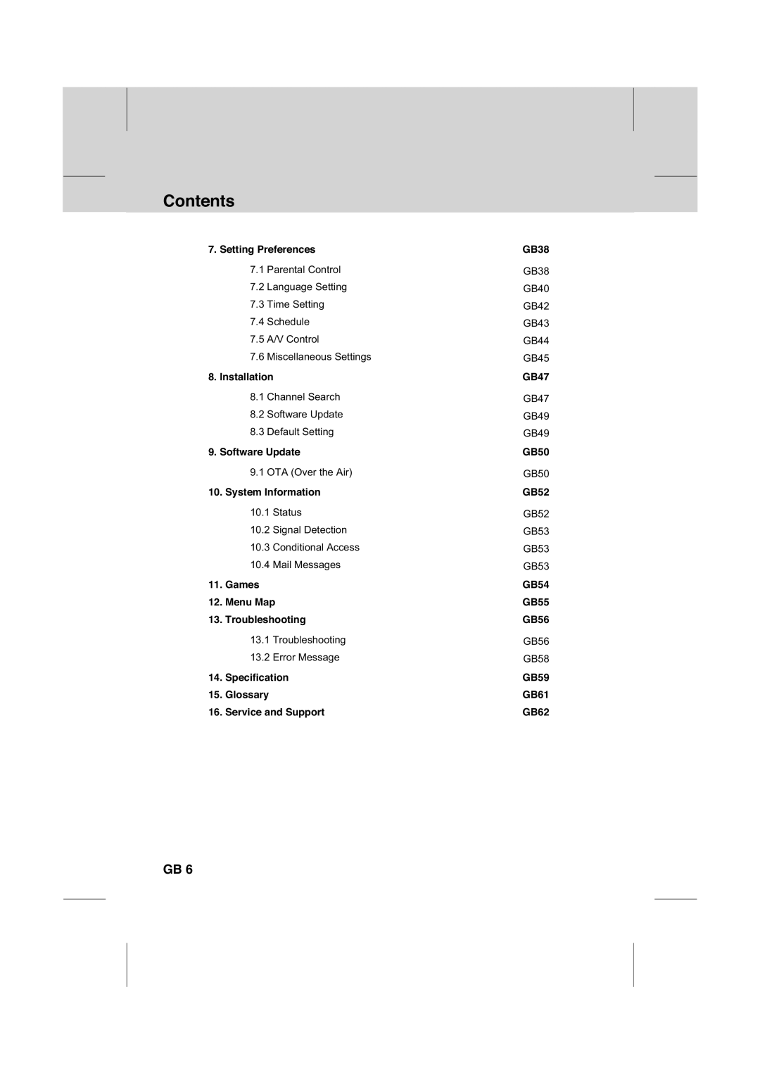 Humax IR-FOX C manual Setting Preferences GB38, Installation GB47 