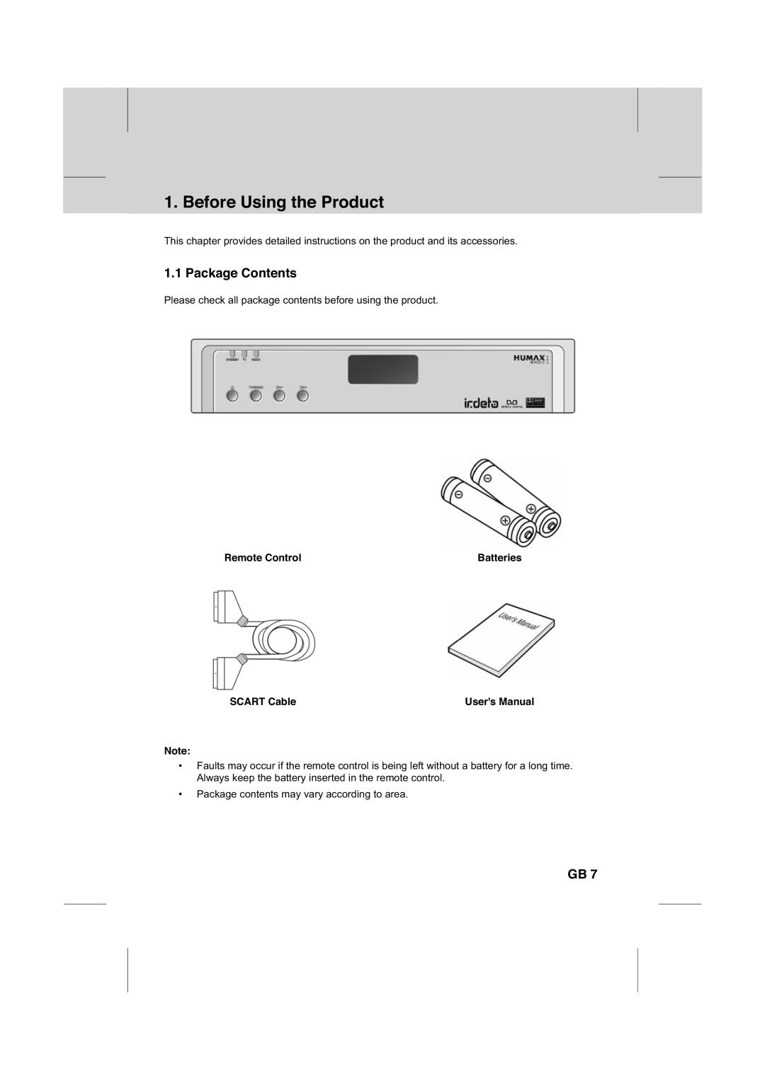 Humax IR-FOX C manual Before Using the Product, Package Contents 