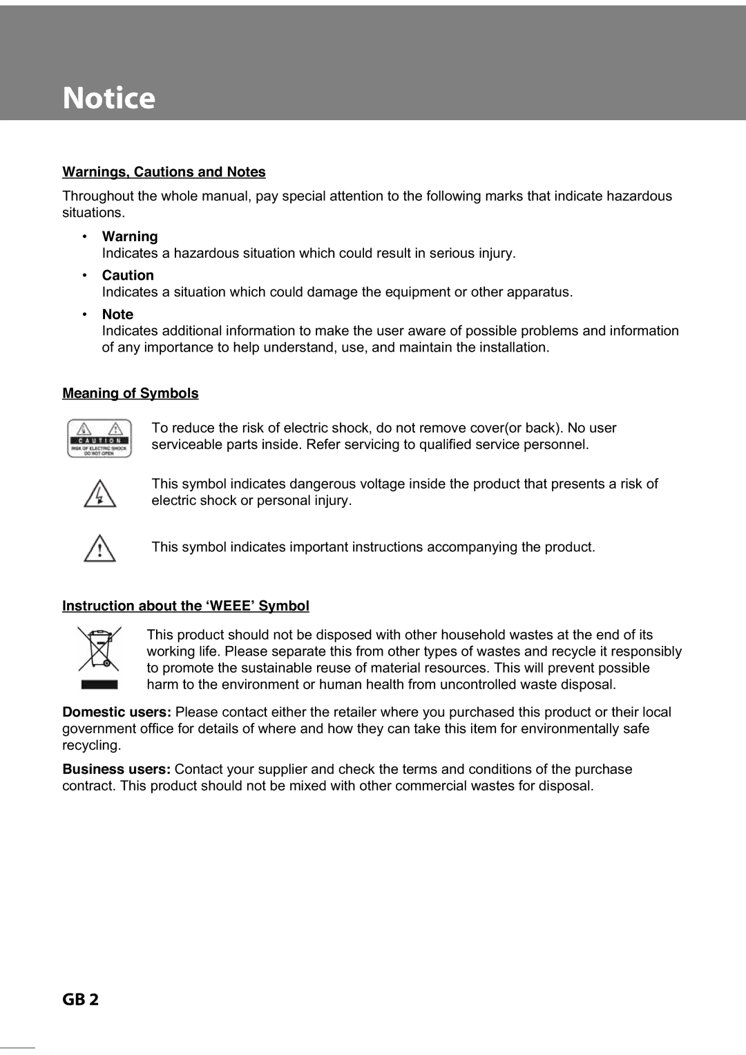 Humax IR-FREE, IR-ACE II, IR-TWIN manual Meaning of Symbols, Instruction about the ‘WEEE’ Symbol 