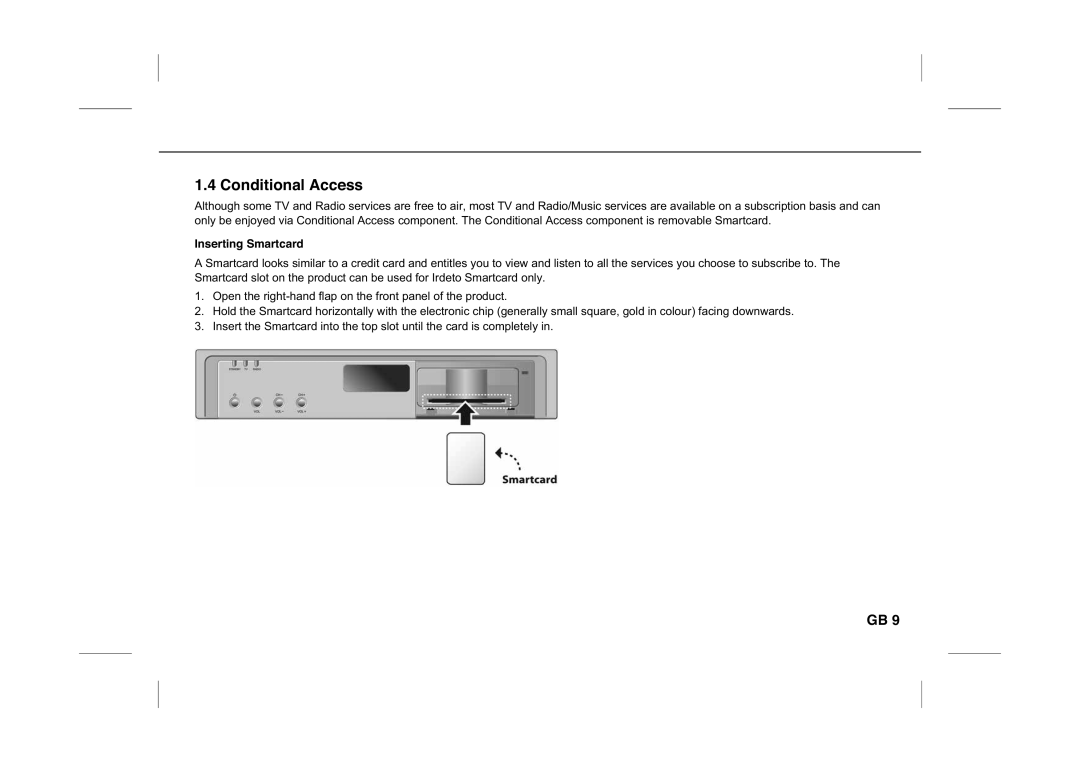 Humax IR-PLUS manual Conditional Access, Inserting Smartcard 