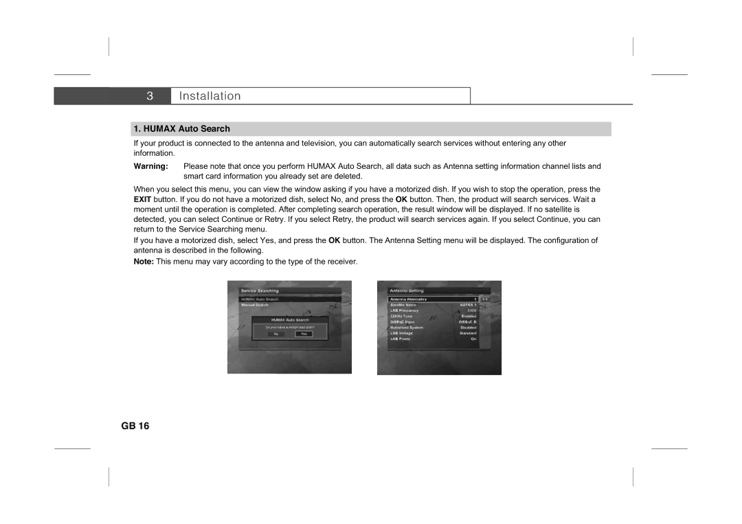 Humax IR-PLUS manual Humax Auto Search 