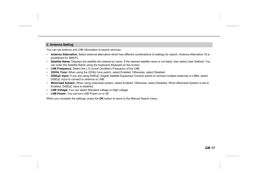 Humax IR-PLUS manual Antenna Setting 