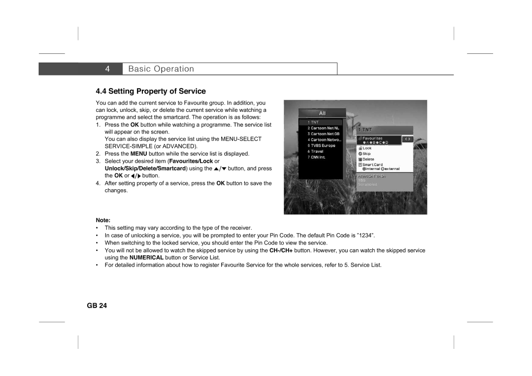 Humax IR-PLUS manual Setting Property of Service 