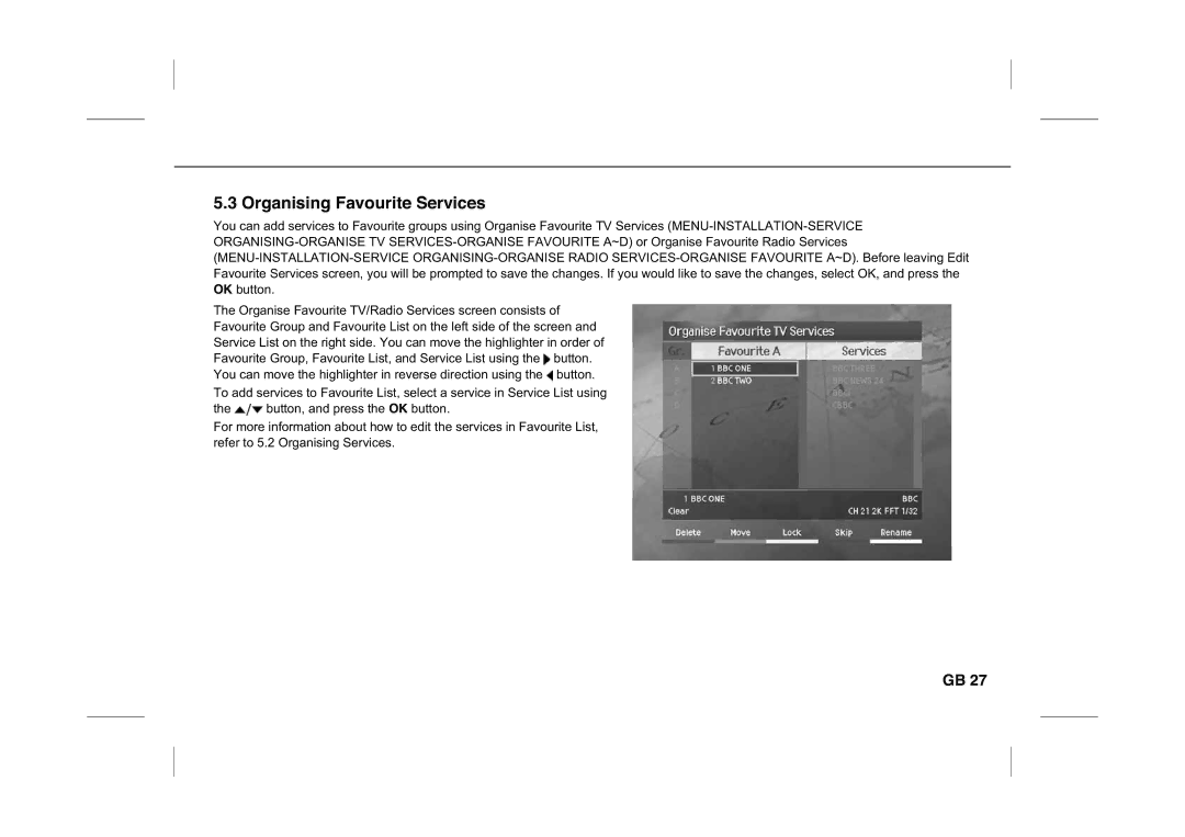 Humax IR-PLUS manual Organising Favourite Services 