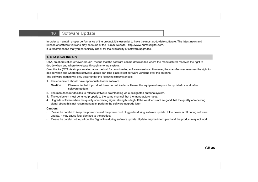 Humax IR-PLUS manual OTA Over the Air 