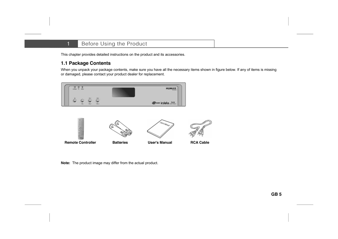 Humax IR-PLUS manual Package Contents 